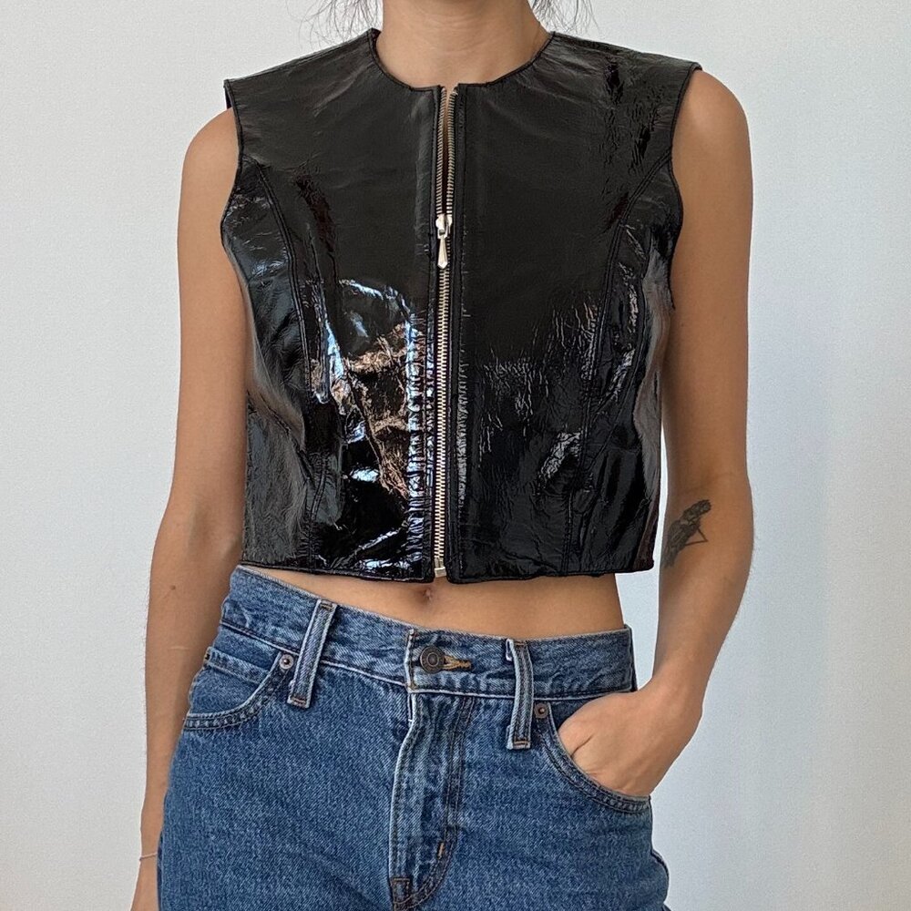 Brandon Thomas black leather vest size S